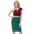 Belle Poque Sexy Womens Asymmetrical One Shoulder Big Bow-Tie Decorado Cropped Wine Red Tops BP000343-2